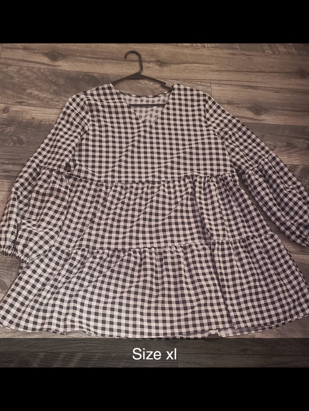 Source Unknown Black and White Gingham Tiered Blouse